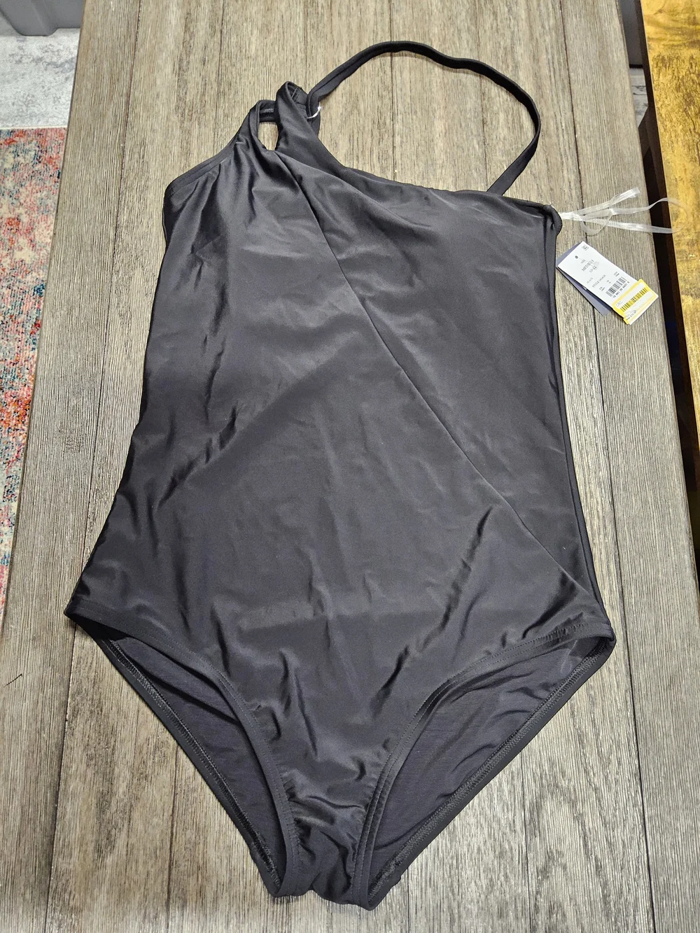 NWT Size Med 10/12  Lands' End Black One-Shoulder One-Piece Swimsuit